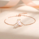 925 Silver Butterfly Charm Bracelet Rose Plated Women Hand Chain