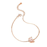 925 Silver Butterfly Charm Bracelet Rose Plated Women Hand Chain