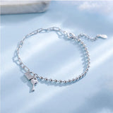 925 Silver Key and Lock Charm Bracelet Platinum Plated