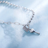 925 Silver Key and Lock Charm Bracelet Platinum Plated