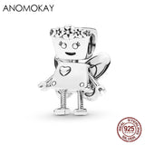 925 Silver Robot Dog Flower Fairy Charms for Bracelet Bangle DIY Jewelry Making