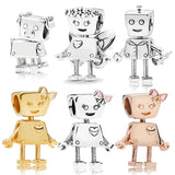 925 Silver Robot Dog Flower Fairy Charms for Bracelet Bangle DIY Jewelry Making