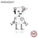 925 Silver Robot Dog Flower Fairy Charms for Bracelet Bangle DIY Jewelry Making