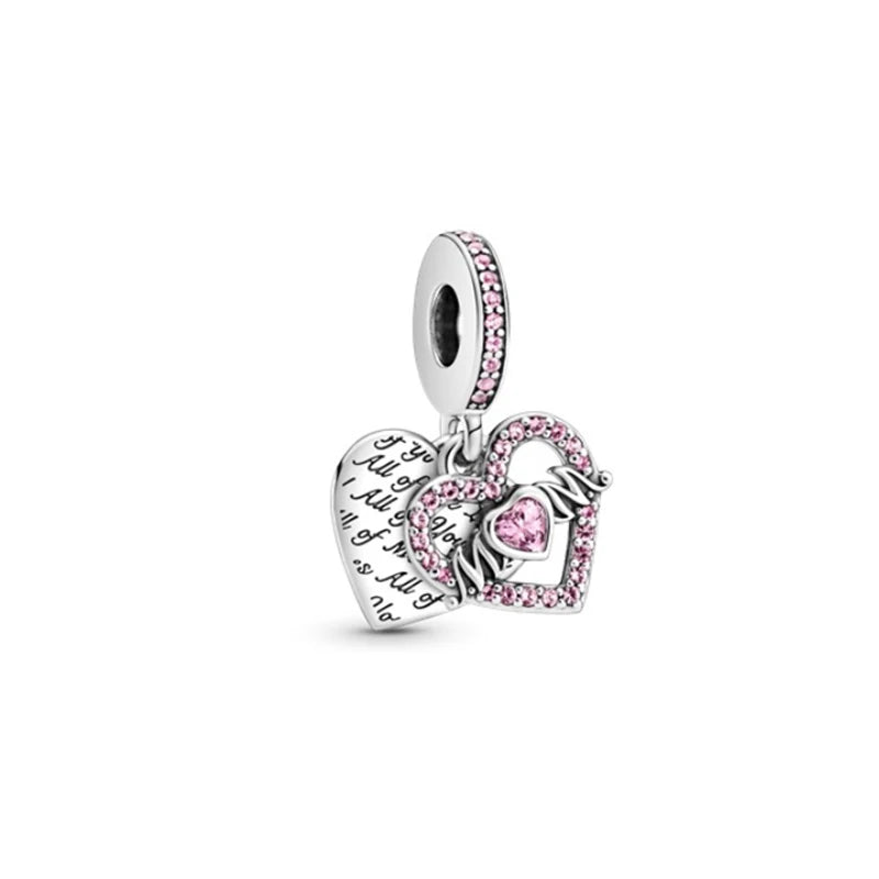 925 Silver Heart Charm Crown Beads Family Tree Pendant for Bracelet DIY Gift