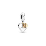 925 Silver Heart Charm Crown Beads Family Tree Pendant for Bracelet DIY Gift