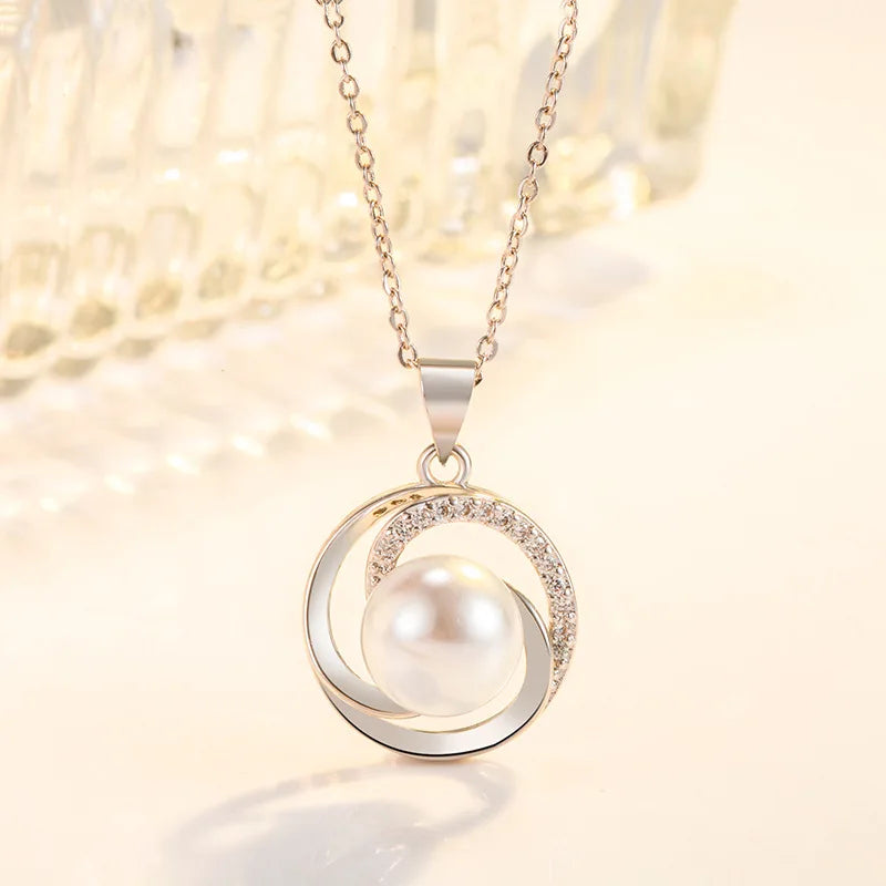 925 Silver Freshwater Pearl Necklace Pendant Women Collares