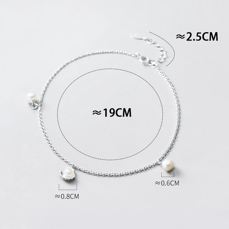 Sterling Silver 925 Pearl Foot Bracelet Women's Sandal Leg Anklet Chain