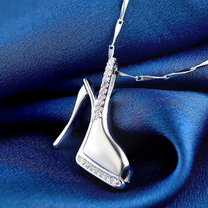 925 Silver High Heel Zircon Pendant Necklace Jewelry Gift