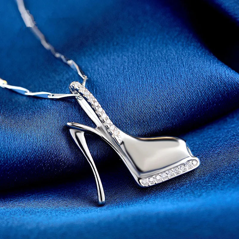 925 Silver High Heel Zircon Pendant Necklace Jewelry
