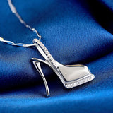 925 Silver High Heel Zircon Pendant Necklace Jewelry