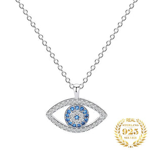 925 Silver Evil Eyes Pendant Necklace CZ Jewelry for Women