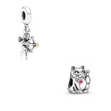 Sterling Silver 925 Waving Cat Charm Cupid Pendant Angel Wings Beads