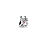 Sterling Silver 925 Waving Cat Charm Cupid Pendant Angel Wings Beads