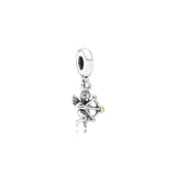 Sterling Silver 925 Waving Cat Charm Cupid Pendant Angel Wings Beads
