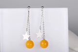 Sterling Silver Dangle Earrings with Amber Inlay