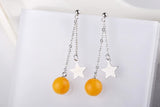 Sterling Silver Dangle Earrings with Amber Inlay