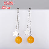 Sterling Silver Dangle Earrings with Amber Inlay