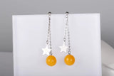 Sterling Silver Dangle Earrings with Amber Inlay