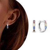 Sterling Silver Colorful Zirconia Rainbow Feather Earrings