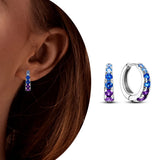 Sterling Silver Colorful Zirconia Rainbow Feather Earrings