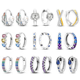 Sterling Silver Colorful Zirconia Rainbow Feather Earrings