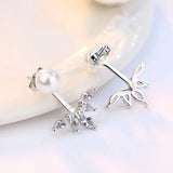 Sterling Silver Pearl Zircon Stud Earrings Wedding Gift