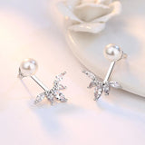 Sterling Silver Pearl Zircon Stud Earrings Wedding Gift