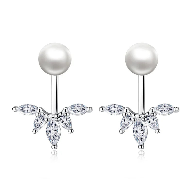 Sterling Silver Pearl Zircon Stud Earrings Wedding Gift