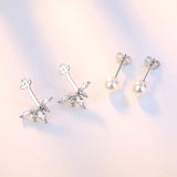 Sterling Silver Pearl Zircon Stud Earrings Wedding Gift