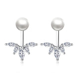 Sterling Silver Pearl Zircon Stud Earrings Wedding Gift