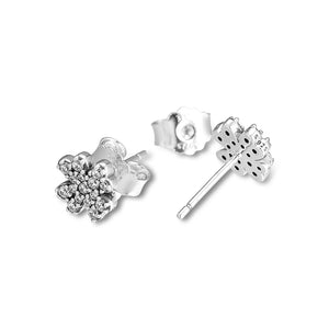 Sterling Silver Lucky 4-Leaf Clover Stud Earring with CZ