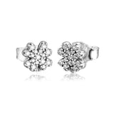 Sterling Silver Lucky 4-Leaf Clover Stud Earring with CZ