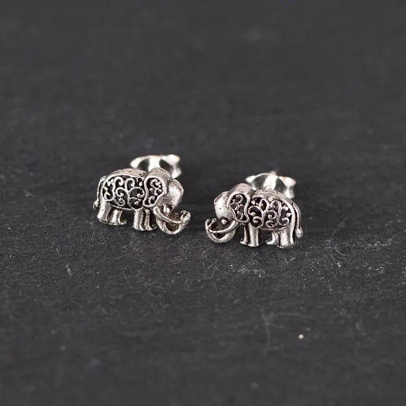 Sterling Silver Elephant Earrings Retro Style
