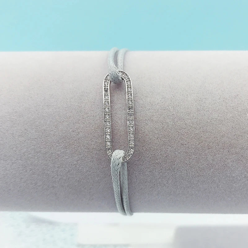 Sterling Silver Zircon Link Pendant Bracelet Red Rope Cordons