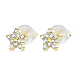 Silver Square Star Zircon Earrings