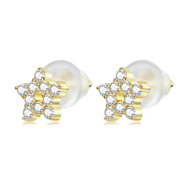 Silver Square Star Zircon Earrings