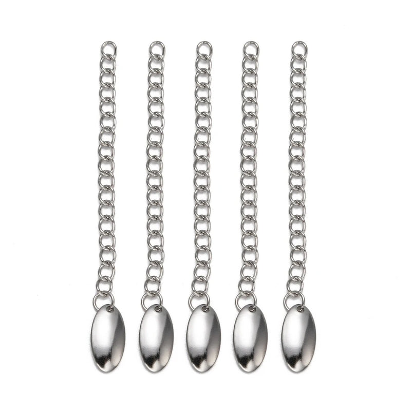 100 Stainless Steel Extender Chains w/ Charms for Jewelry Making 61x3mm
