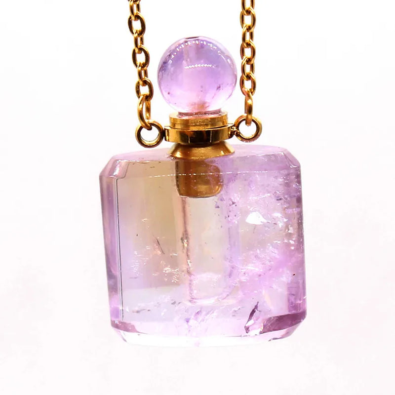 Light Yellow Perfume Bottle Amethysts Necklace