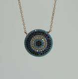 925 Sterling Silver Round Disco Charm Colorful Pendant Necklace