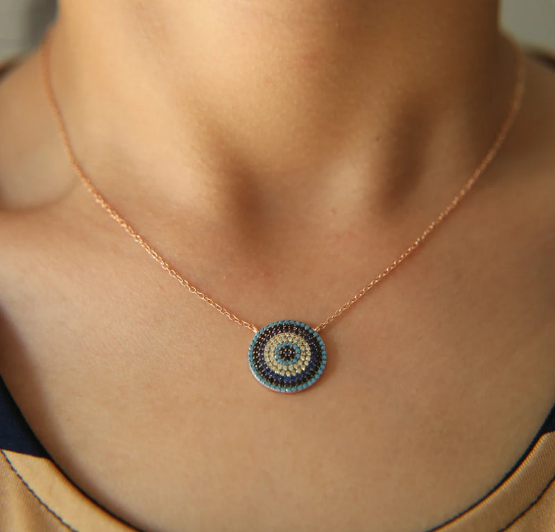 925 Sterling Silver Round Disco Charm Colorful Pendant Necklace