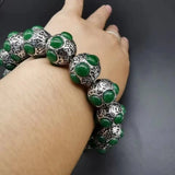 Natural Green Chalcedony Jadeite 925 Bracelet Men Women Jewelry