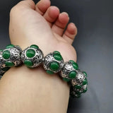 Natural Green Chalcedony Jadeite 925 Bracelet Men Women Jewelry