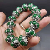 Natural Green Chalcedony Jadeite 925 Bracelet Men Women Jewelry
