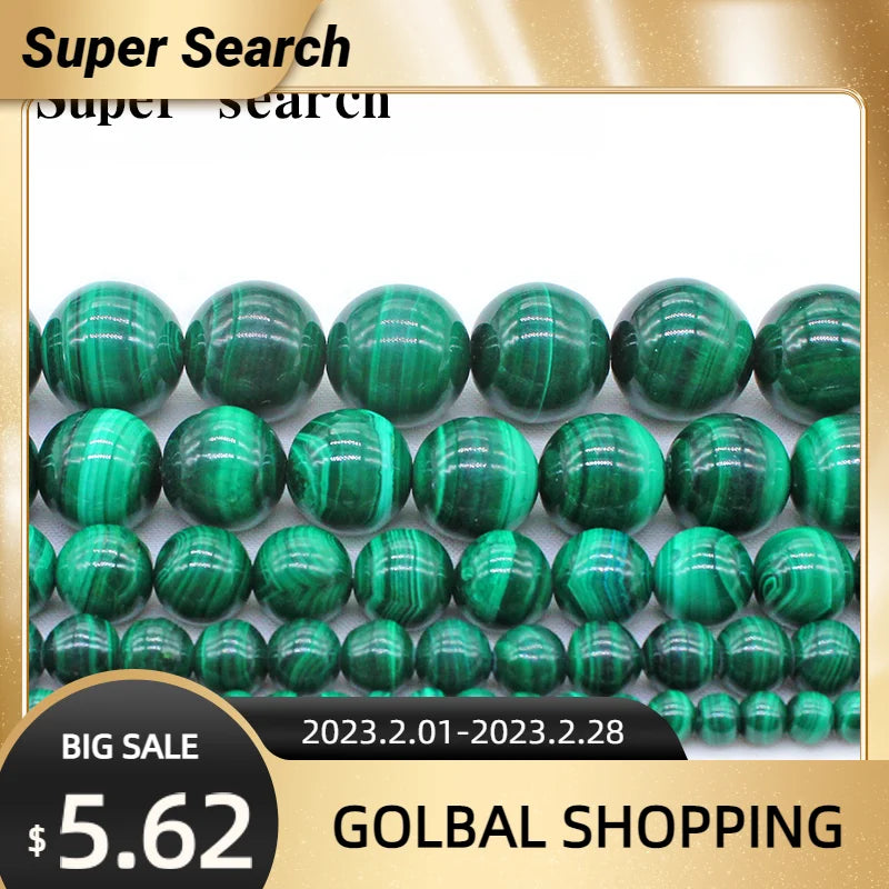 100% Natural Green Malachite Loose Beads 4-12mm DIY Jewelry