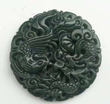 Natural Hetian Jade Sapphire Dragon Phoenix Pendant Necklace