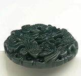 Natural Hetian Jade Sapphire Dragon Phoenix Pendant Necklace