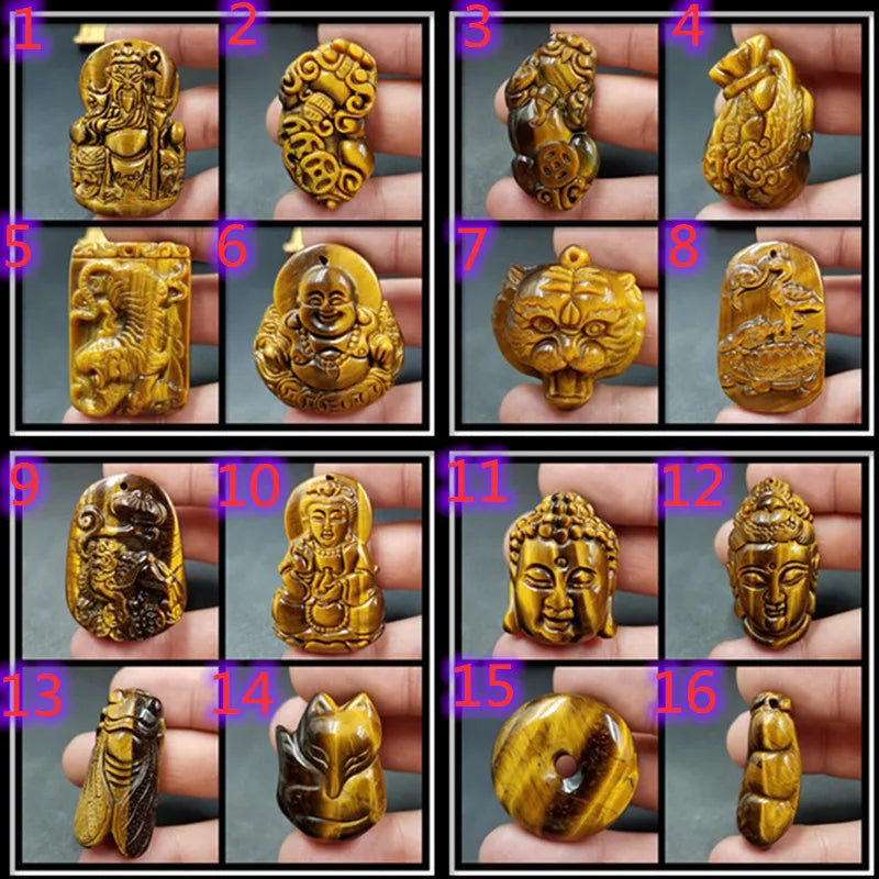 Tiger Eye Jade Pendant Necklace Zodiac Texture Necklace Women Men