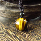Natural Tiger Eye Stone Round Beads Pendant Necklace