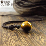 Natural Tiger Eye Stone Round Beads Pendant Necklace