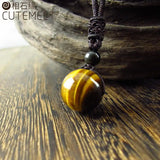 Natural Tiger Eye Stone Round Beads Pendant Necklace